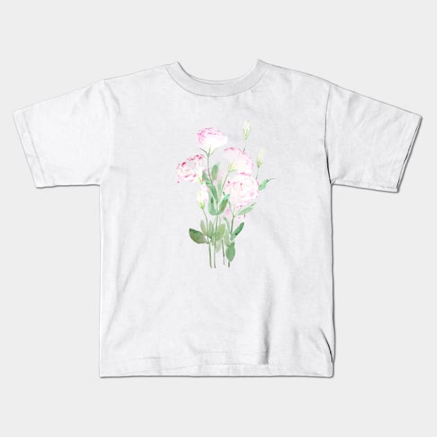 pink eustoma flowers  watercolor painting 2021 Kids T-Shirt by colorandcolor